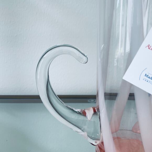 Di Murano ALESSANDRO COPPOLA Glass Pitcher 34oz Pink & White Stripe Italy NEW - Picture 7 of 14